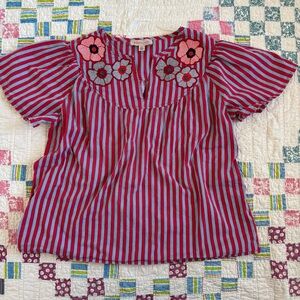 Philosophy Women’s Red White Blue Blouse Beaded Striped Fourth of July BBQ